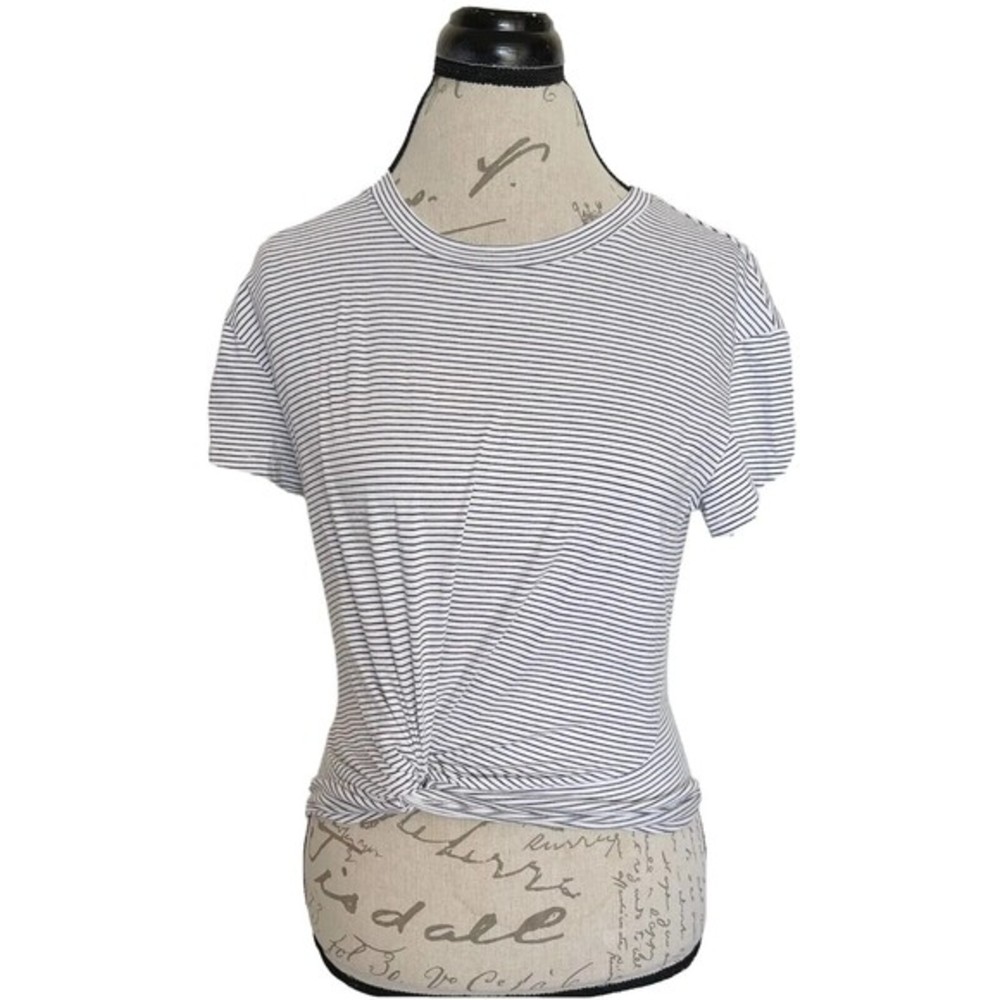 Lush Womens Cropped Twist Hem Blouse Short Sleeve Stripe Sz XS Coastal Beach